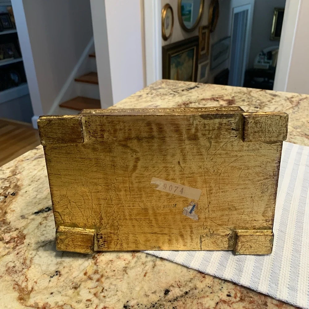 Vintage Italian Florentine Gold and Green Domed Decorative Box